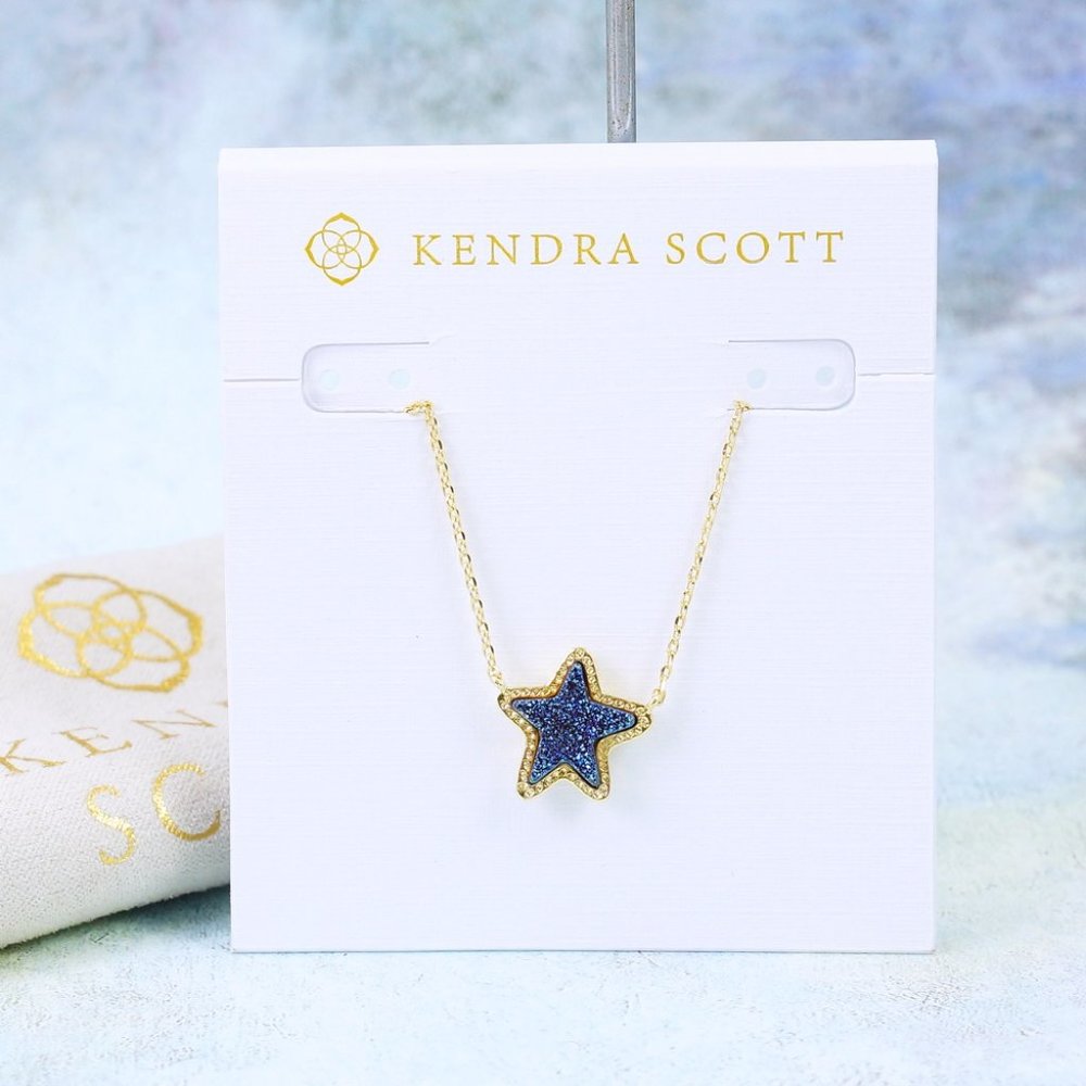 Kendra Scott Jae Star Blue Drusy Necklace Gold Plated